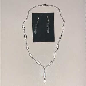 Silver Crystal Drop Necklace and Earrings Set